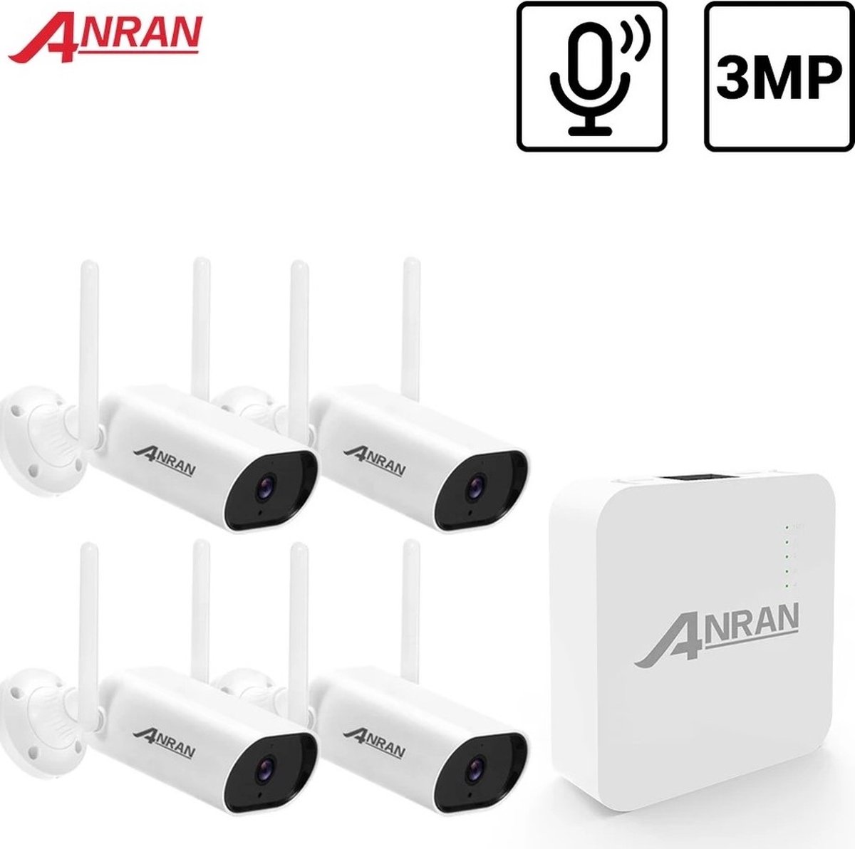 ANRAN 3MP Beveiligingscamera's voor Buiten - Full HD - IP camera - met 128GB SD-kaart - Wit - Plug & Play