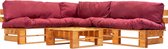 Decoways - 4-delige Loungeset pallets met rode kussens hout