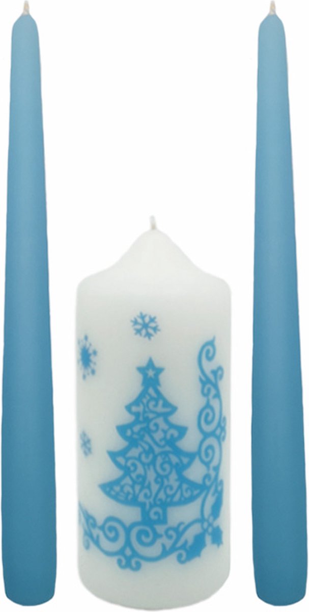 Kerstkaarsen Blauwe Kerst set van 3 stuks