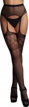 Garterbelt stockings with lace top - Black - O/S - Maat O/S