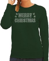 Glitter foute kersttrui groen Merry Christmas glitter steentjes/ rhinestones voor dames - Glitter kerstkleding/ outfit 2XL