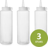 Veluw® Doseerfles Knijpfles - Garneerfles - Sausfles - Spuitfles - Beslagspuit - Doseerspuit - Transparant - 700ml - Ø7x(H)24cm ( Set van 3 )