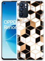 Oppo Reno6 5G Hoesje Black-white-gold Marble - Designed by Cazy