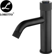 Wastafelkraan Lombardia 09 met THERMOSTAAT functie en drukknop- Zwarte Wastafelkraan - Badkamerkraan Zwart - Zwarte Badkamerkraan - Lage uitloop - 18 cm