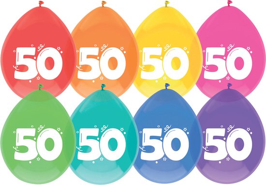 Ballonnen ‘50’ Multicolor Assorti - 8 stuks