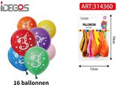 IDEGOS Ballonnen set - 16 stuks - Ballonnen - Ronde Ballonnen - Feestversiering decoratie - Kinderfeestje - Verjaardag - Cijfer 3