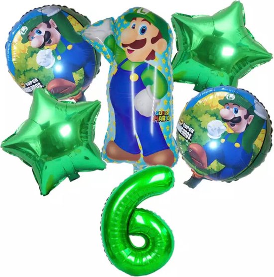 Super Mario Ballon Set Cartoons Folie Ballon Verjaardag Partij Decoratie Kinderen Speelgoed Set 6 delig Nummer 6