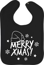 Kerst - slab - Merry Xmas! - slabber - kerstmis - slabbetjes - baby - drukknoop - stuks 1 - zwart
