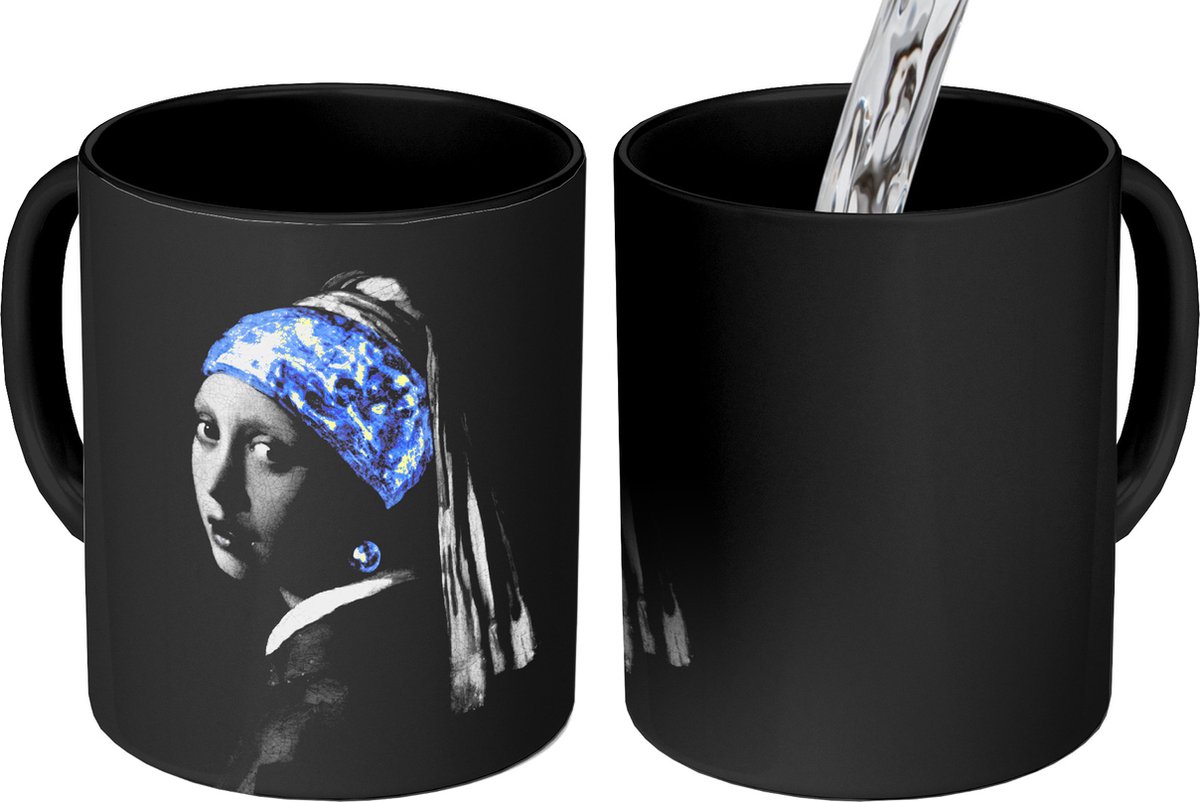 Magische Mok - Foto op Warmte Mokken - Koffiemok - Meisje met de parel - Blauw - Vermeer - Magic Mok - Beker - 350 ML - Theemok