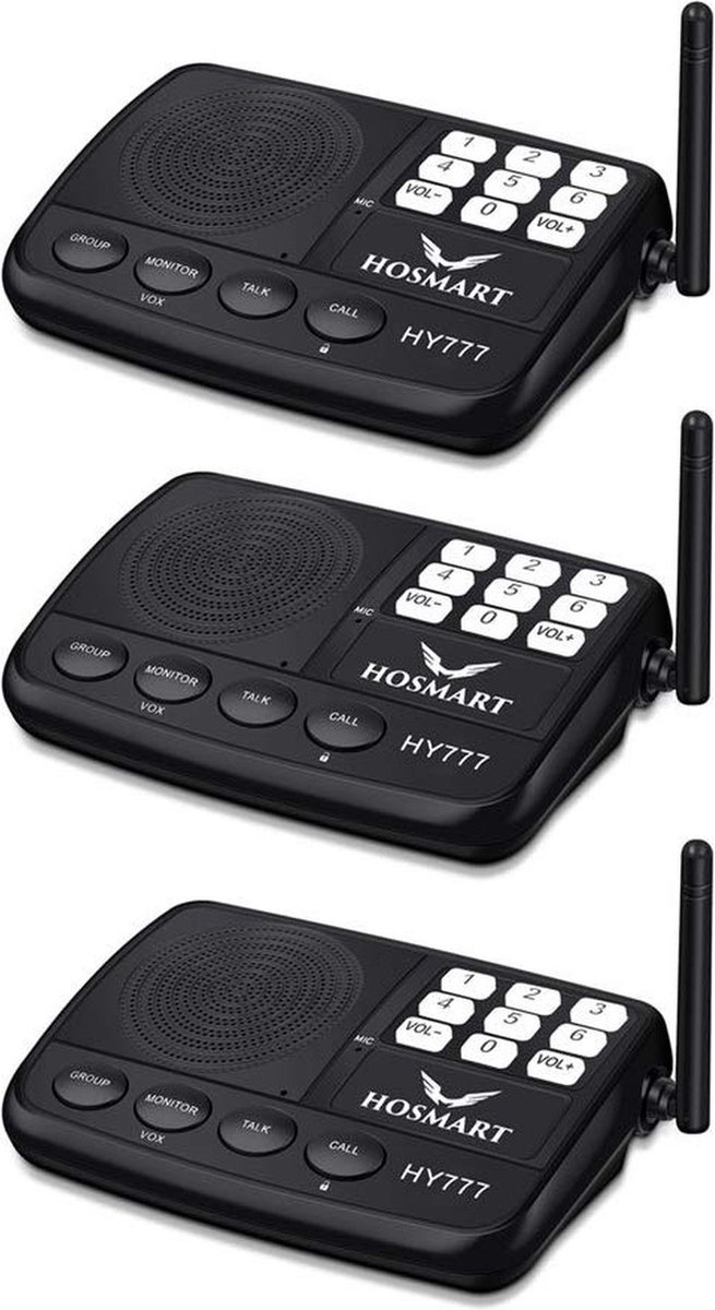 HY-777-3 DRAADLOZE INTERCOM SET van 3 intercoms