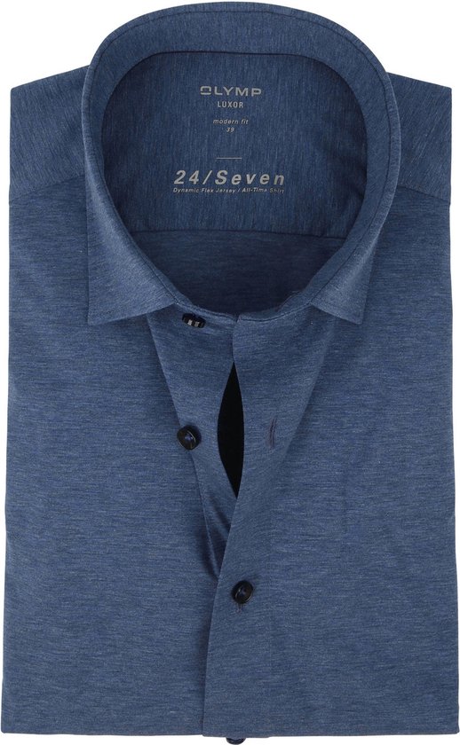 OLYMP Luxor 24/Seven modern fit overhemd - rookblauw tricot - Strijkvriendelijk - Boordmaat: 46