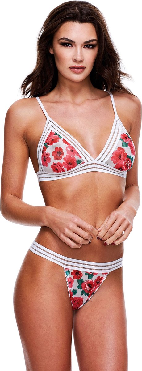 Goedkoopste Baci - White Floral & Lace Bra Set with Open Back Panty M/L