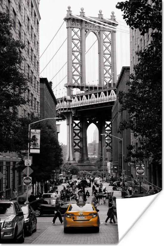 Photo Zwart et blanc avec un taxi jaune dans l American New York