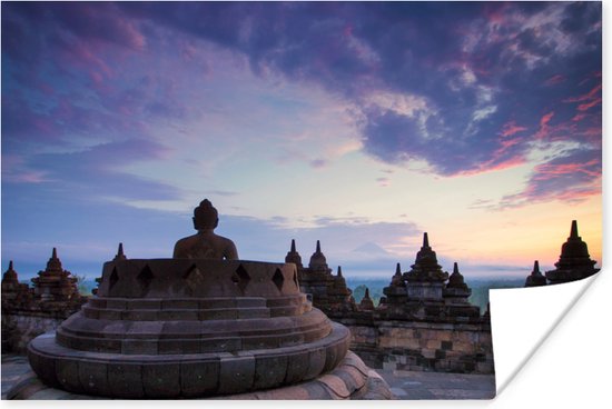 Poster Borobudur bij zonsopkomst - 90x60 cm