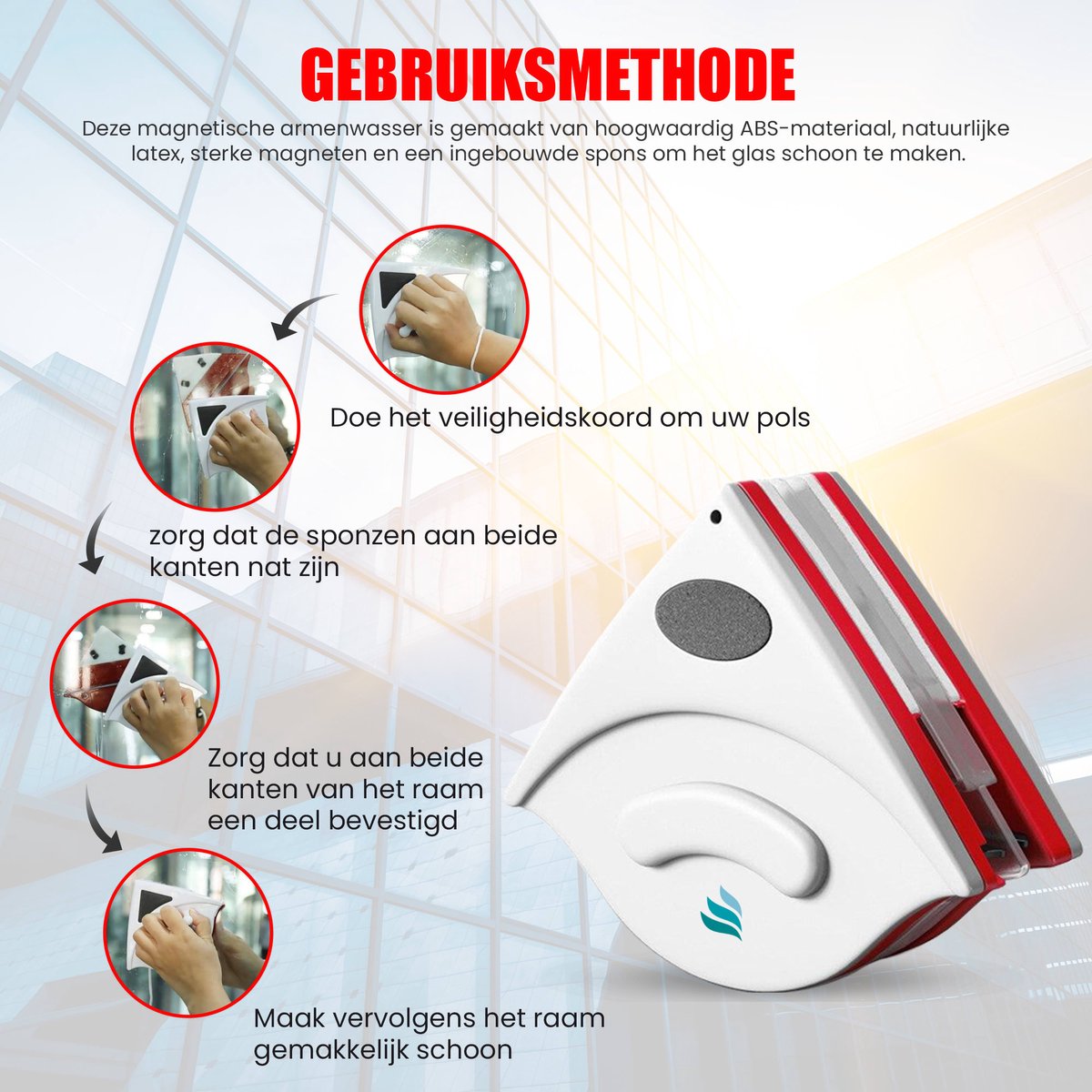 TibaGoods Magnetische Raamwisser Voor Dubbelglas met Sponsjes thumbnail 3