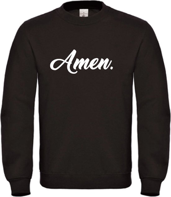 Kerst sweater zwart M - Amen - wit - soBAD. | Kersttrui soBAD. | kerstsweaters volwassenen | kerst hoodie volwassenen | Kerst outfit | Foute kerst truien