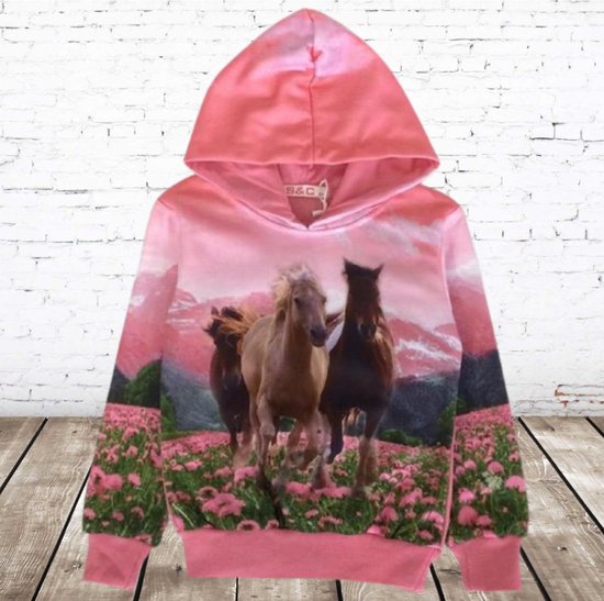 Hoodie 3 paarden roze