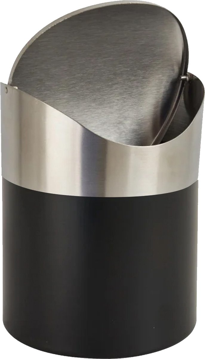 Tafel prullenbak - RVS - Zwart - 17x12cm - afvalbakje aanrecht - Met deksel