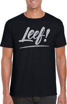 Leef t-shirt zwart met zilveren glitter tekst heren - Glitter en Glamour zilver party kleding shirt L