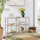 WoonWerkInterieur - Tafel - Bijzettafel - Glas - Drie Verdiepingen - Gouden Frame - 100x30x73cm