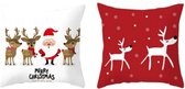Set van 2 sierkussenhoezen - Kerst - Merry Christmas - Kerstman & rendieren - Rood, wit & bruin - Winter kussenhoes - 45 x 45 cm