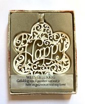H&&H Inspirerende woorden hanger "Happy" Gift in Bloemvorm