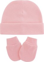 Pluto babymutsje met handschoentjes - lichtroze - newborn mutsje - 0 tot 3 maanden