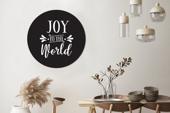 Citation de Noël Joy au monde sur fond noir Sticker mural cercle mural - 100x100 cm - peinture ronde - cercle papier peint - cercle mural - cercle vivant - autocollant et découpe ronde