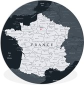 WallCircle - Wandcirkel ⌀ 30 - Donkergrijze kaart van Frankrijk - Ronde schilderijen woonkamer - Wandbord rond - Muurdecoratie cirkel - Kamer decoratie binnen - Wanddecoratie muurcirkel - Woonaccessoires