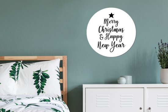 Citation de Noël Joyeux Noël et Happy année sur un fond blanc mur cercle aluminium - ⌀ 60 cm - peinture ronde - impression photo sur l' aluminium / dibond / cercle mur / cercle vivant / cercle de jardin (décoration murale)