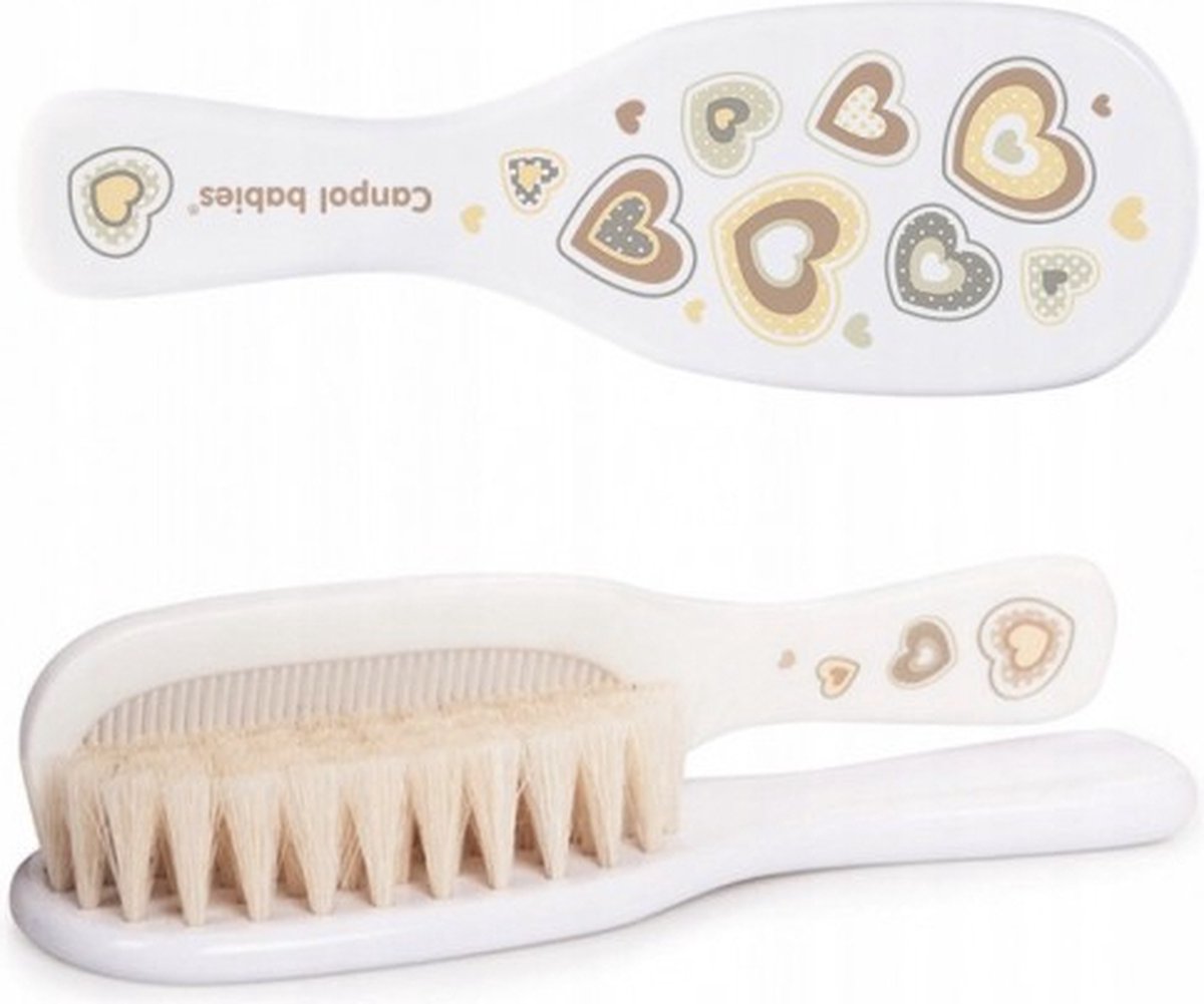 Goedkoopste Canpol Babies babyborstel van 100 natuurlijk haar met kam met afgeronde punten-wit, 0 m Beige
