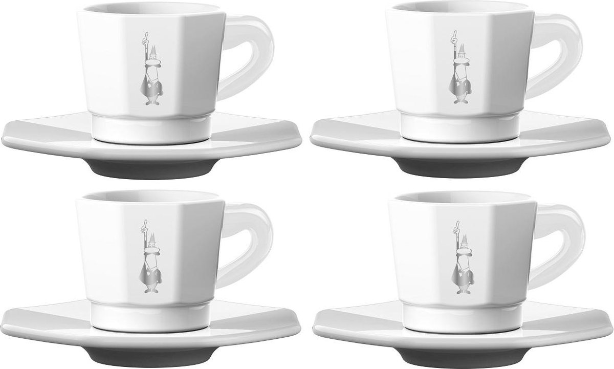 Bialetti Perfetto Espresso Kop en Schotel - Wit - set van 4 stuks