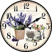 Wandklok landelijk / romantische lavendel mand 34 cm