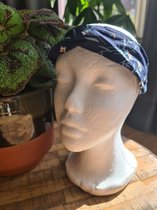 Haarband / Hoofdband met knoop en boog voorop in de kleur blauw met bloemmotief (kawaii, animé, manga, bohemian, fashion, mode, trend)