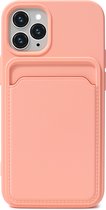 iPhone 12 Pro Max Hoesje Pasjeshouder Roze - Siliconen Case Back Cover