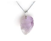 Bixorp Gems Edelsteen Ketting Ruwe Amethist Hanger Zilverkleurig - Paars Edelstenen Sieraad - Cadeau voor Vrouwen & Meisjes