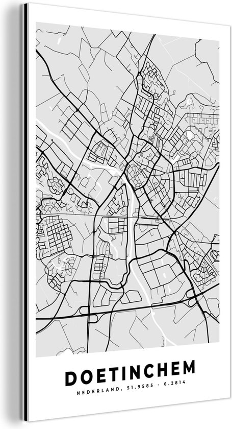 Wanddecoratie Metaal - Aluminium Schilderij Industrieel - Stadskaart - Doetinchem - Grijs - Wit - 60x90 cm - Dibond - Foto op aluminium - Industriële muurdecoratie - Voor de woonkamer/slaapkamer - Plattegrond