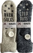 Sukats® Huissokken - Homesocks - 2 Paar - Maat 39-42 - Donkerblauw/Grijs - Wollen Sokken - Huissokken Dames - Slofsokken - Meerdere Maten en Varianten