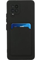 Samsung A02S Hoesje met pasjeshouder Zwart - Samsung Galaxy A02s hoesje Soft silicone colour case met kaarthouder