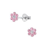 Joy|S - Zilveren bloem oorbellen - kristal roze - 5 mm