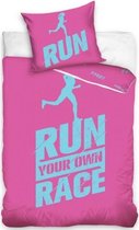 dekbedovertrek Run Your Own Race roze 140 x 200 cm