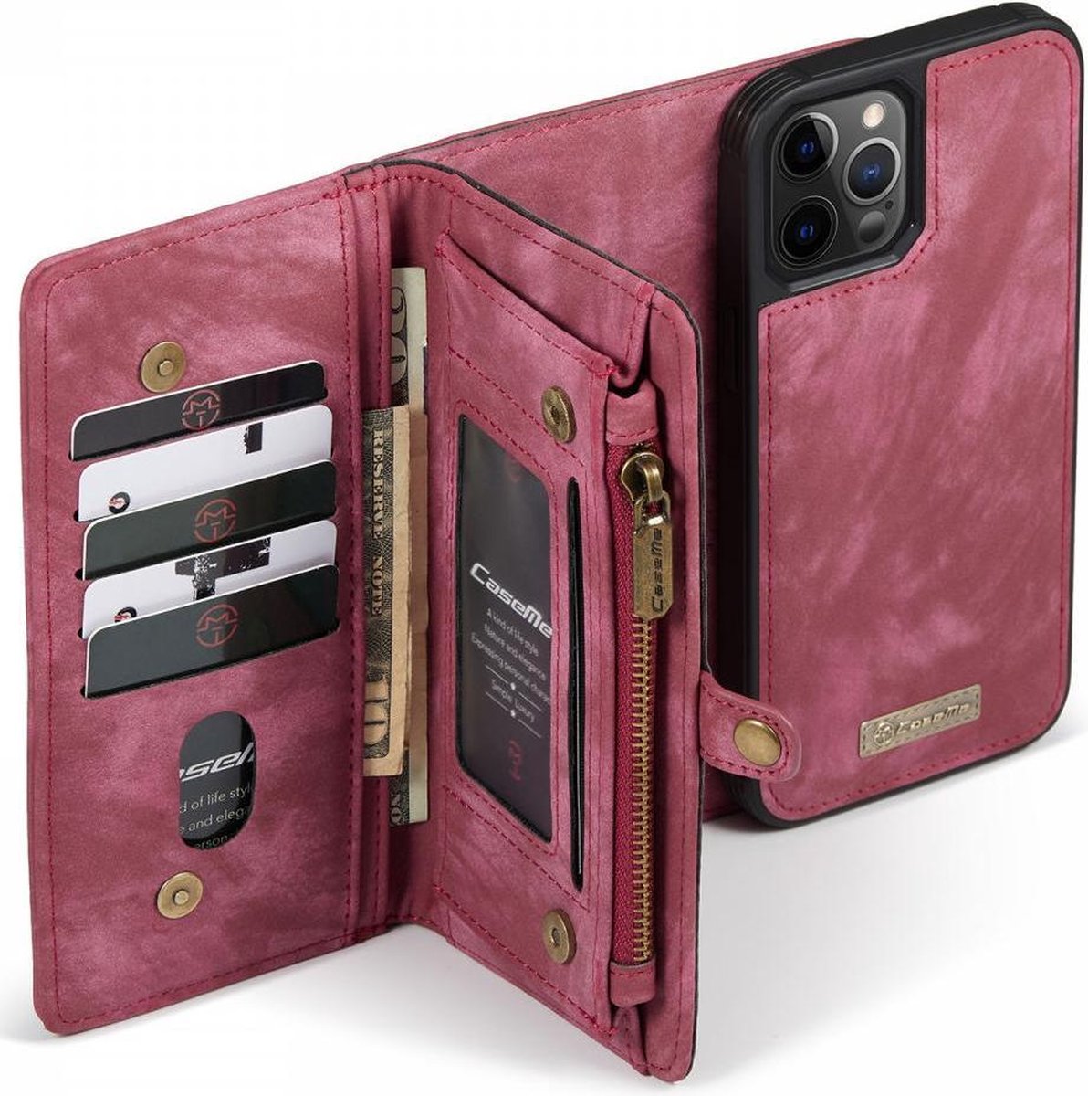 CaseMe 2-in-1 iPhone 12 / 12 Pro Hoesje Book Case met Back Cover Rood