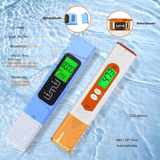 Instrument de mesure de pH Homtiky, pH-TDS EC et température