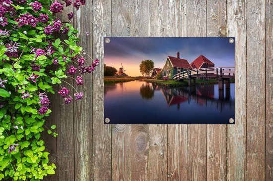 Décoration de jardin Zaanse schans le long du pont - 60x40 cm - Affiche de jardin - Toile de jardin