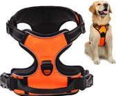 Hondentuig Grote Hond – Reflecterend Canicross Hondenharnas – Anti trek tuig - Dog Harness - Gewatteerd – Maat L – Oranje - Quzi