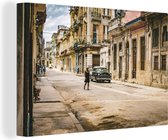 Canvas Schilderij Straat in Havana - 30x20 cm - Wanddecoratie