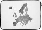Laptophoes 14 inch - Europakaart in grijze waterverf - zwart wit - Laptop sleeve - Binnenmaat 34x23,5 cm - Zwarte achterkant