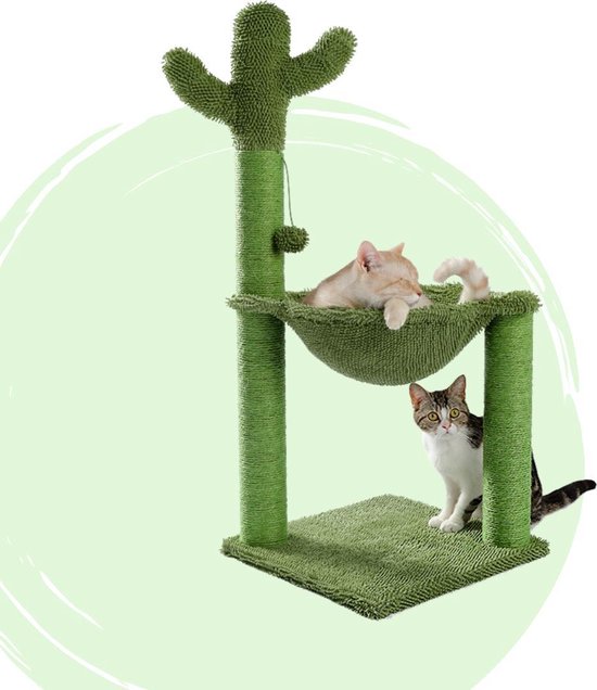 Kamyra® Grote Cactus Krabpaal voor Katten - Met Zachte Kattenmand/Hangmat & Kattenspeelgoed - Geschikt voor Kittens - 93 CM