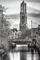 JJ-Art (Canvas) | Domtoren Utrecht in zwart wit geschilderde stijl, woonkamer - slaapkamer | Nederland, de Dom, modern, landschap, gracht, brug, sluis | Foto-Schilderij print op Canvas (canva