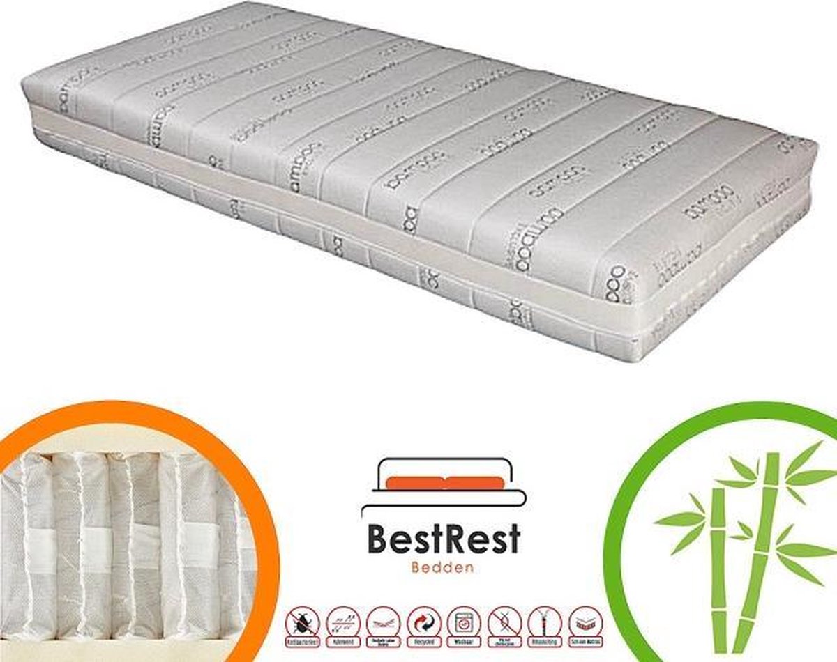 Bestrest Bedden Pocketveermatras Koudschuim HR - Bamboo Exclusive - Koudschuim matras circa 24cm dik - 200x210cm Wit